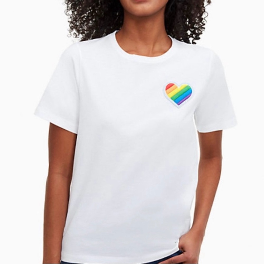Kate Spade White Tee with Rainbow Heart